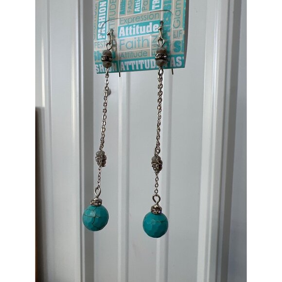Montana Attitude Jewelry Turquoise Bead Chain Drop Earrings Silver Bohemian NEW - Picture 4 of 6